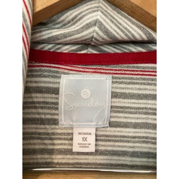 Christopher Banks Sunday Top Womens 1X Gray Red Striped Cowl Neck Stretch Plus - Picture 13 of 13